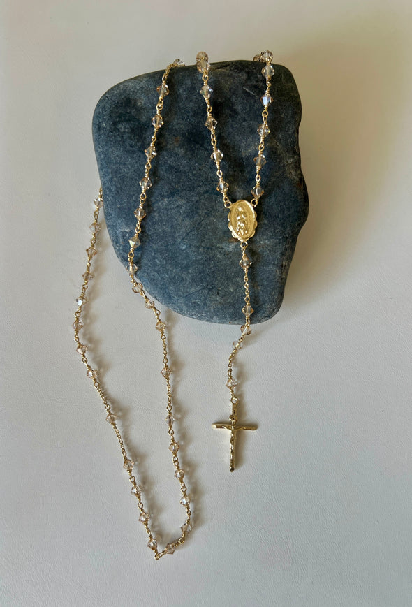 Signature Golden Rosary Beads Necklace Made With Austrian Crystals