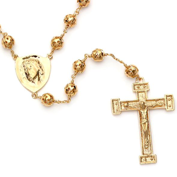 Yellow Gold Plated Nazareth Rosary Necklace