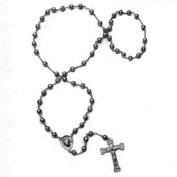 Black Rhodium Plated Nazareth Rosary Necklace