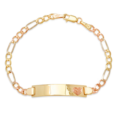 14K Tri-color Gold 080 Figaro Baby ID Bracelet Collection