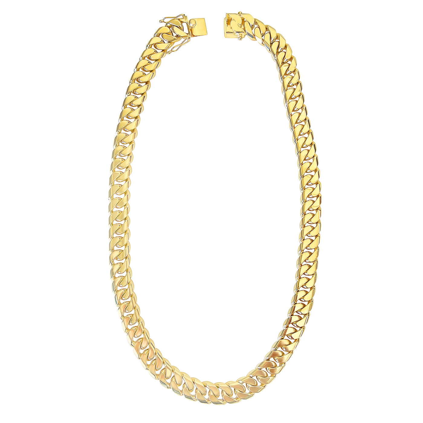Men's Cuban Link Chain Necklace Box Clasp Safety Lock 14K Gold Plated  8 mm / 26"