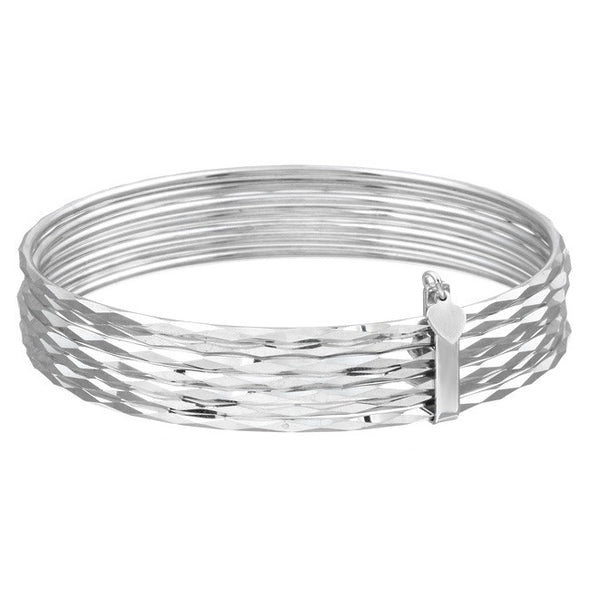 Sterling Silver Diamond-cut Semanario Bangle Bracelet with Heart