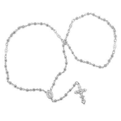 Gold or Platinum Plated Silver 4 mm Filigree Bead Rosary Necklace