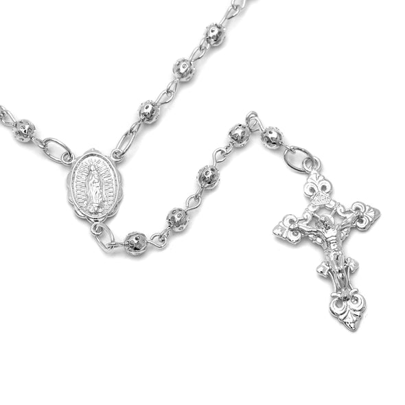 Gold or Platinum Plated Silver 4 mm Filigree Bead Rosary Necklace