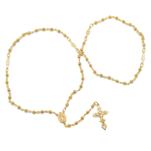 Gold or Platinum Plated Silver 4 mm Filigree Bead Rosary Necklace