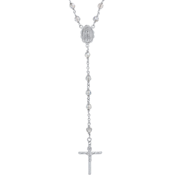 Platinum Plated Silver Rosary Made with Austrian Crystals