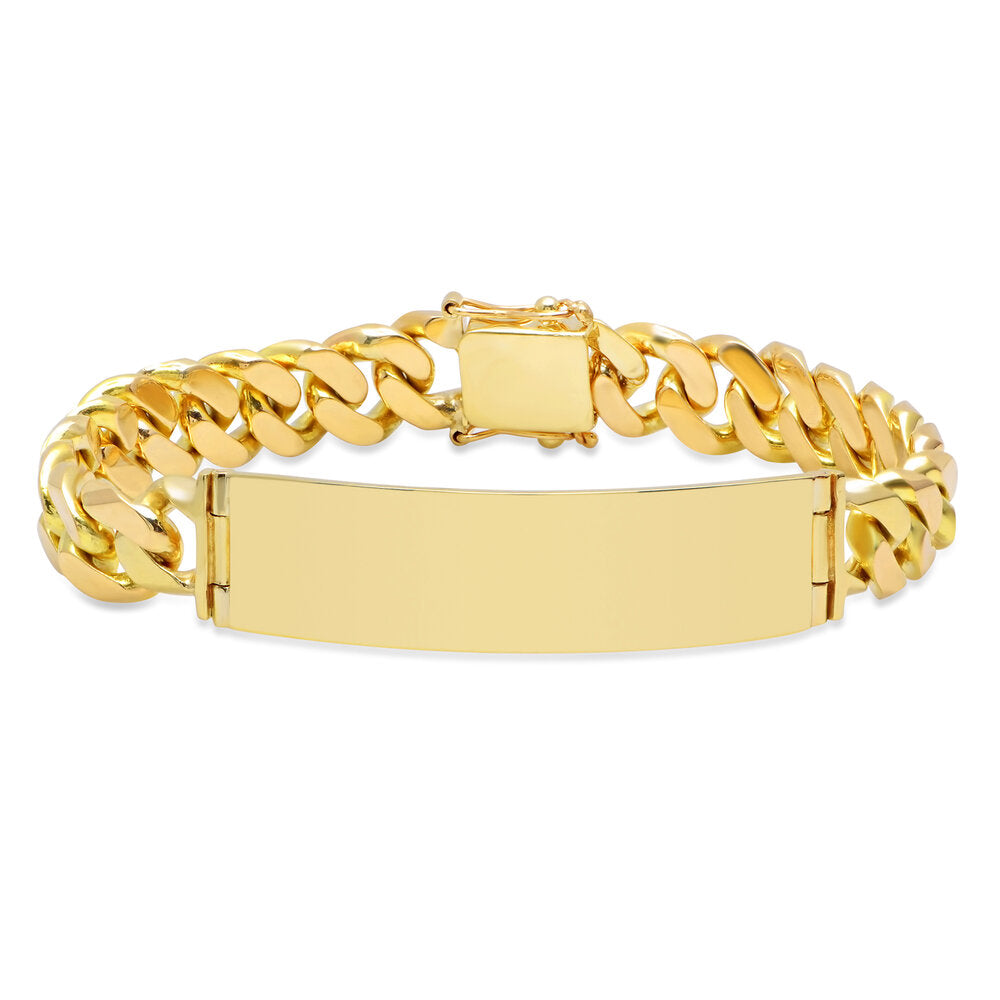 Solid 14k Bracelet Yellow Gold Miami Cuban link ID 12mm Name Plate 8.5