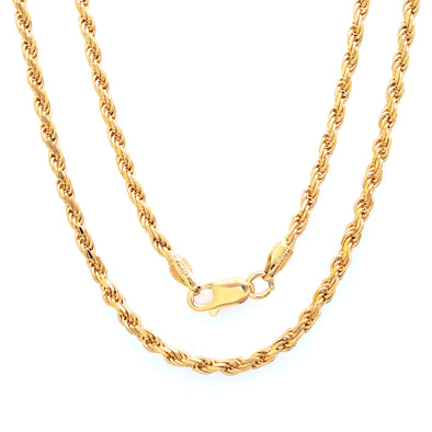 Gold Plated Silver Rope Chain Necklaces 1.5mm, 2mm, 2.5mm, 3mm, 3.5mm, 7mm