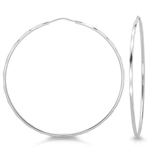 Sterling Silver 2.25 Inch Facetada Hoop Earrings